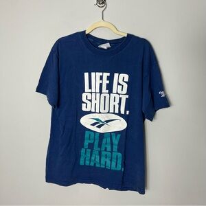 Vintage Reebok Tee Shirt T Short Sleeve Blue Made in USA COTTON 958